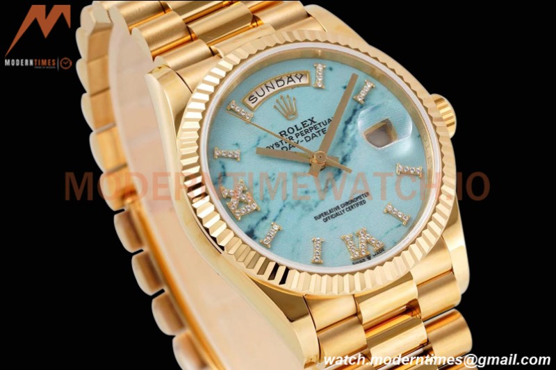 Rolex - DayDate 36mm 128238 Flt Pres YG/YG Turq/Dia TWSF A2836
