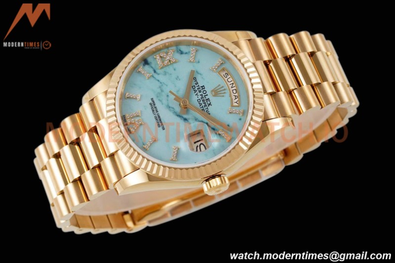 Rolex - DayDate 36mm 128238 Flt Pres YG/YG Turq/Dia TWSF A2836