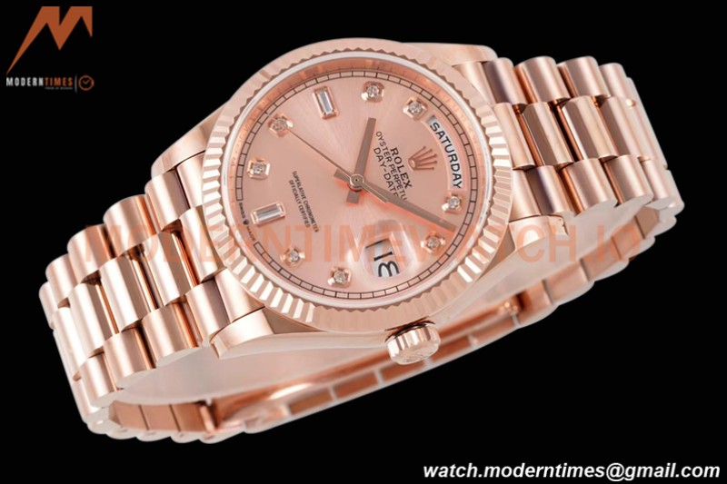 Rolex - DayDate 36mm 128235 Flt Pres RG/RG Champ/Dia TWSF A2836