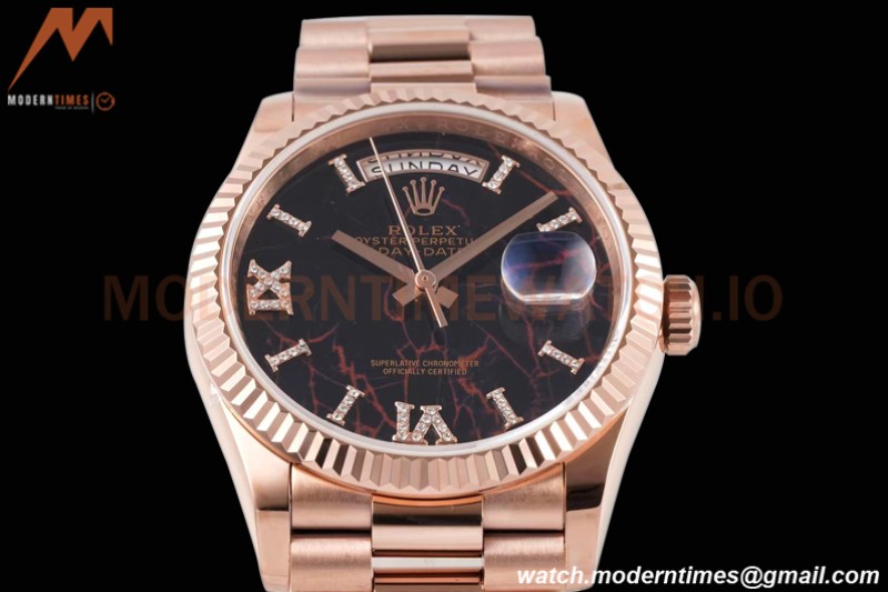 Rolex - DayDate 36mm 128235 Flt Pres RG/RG Eisenkiesel/Rmn TWSF A2836