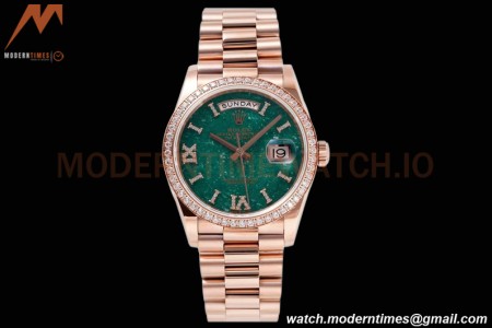 Rolex - DayDate 36mm 128235 Dia Pres RG/RG Green/Rmn TWSF A2836