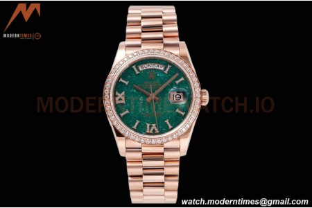 Rolex - DayDate 36mm 128235 Dia Pres RG/RG Green/Rmn TWSF A2836