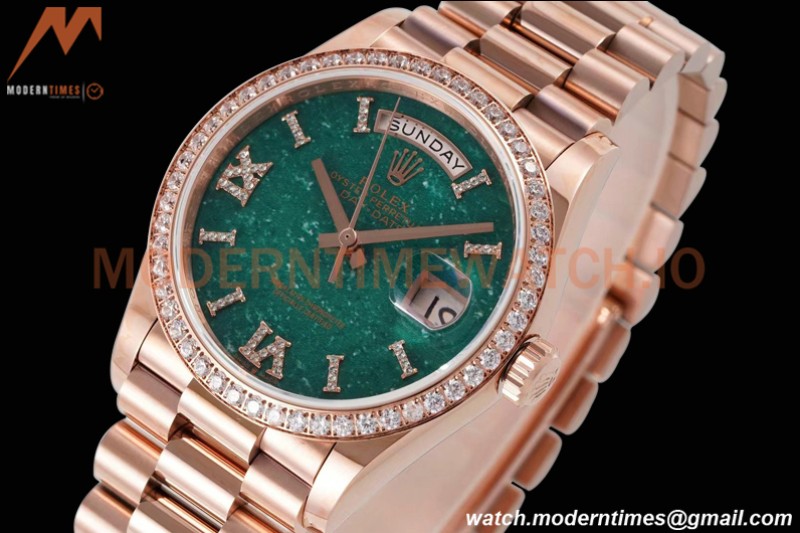 Rolex - DayDate 36mm 128235 Dia Pres RG/RG Green/Rmn TWSF A2836