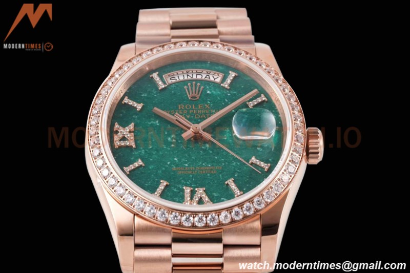 Rolex - DayDate 36mm 128235 Dia Pres RG/RG Green/Rmn TWSF A2836