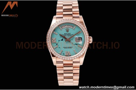 Rolex - DayDate 36mm 128345 Dia Pres RG/RG Turq/Rmn TWSF A2836