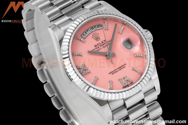 Rolex - DayDate 36mm 128236 Flt Pres SS/SS Pink/Rmn TWSF A2836