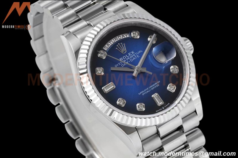 Rolex - DayDate 36mm 128239 Flt Pres SS/SS Blue/Dia TWSF A2836