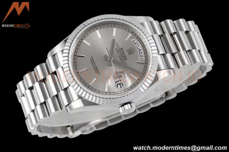 Rolex - DayDate 36mm 128239 Flt Pres SS/SS Grey/Stk TWSF A2836