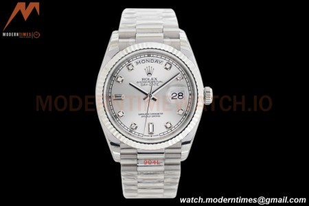 Rolex - DayDate 36mm 128239 Flt Pres SS/SS Silver White Diam EWF A2836