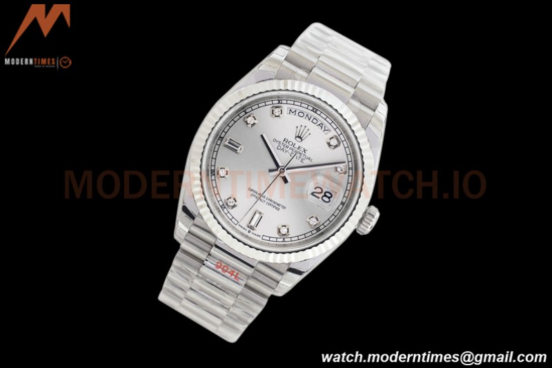 Rolex - DayDate 36mm 128239 Flt Pres SS/SS Silver White Diam EWF A2836