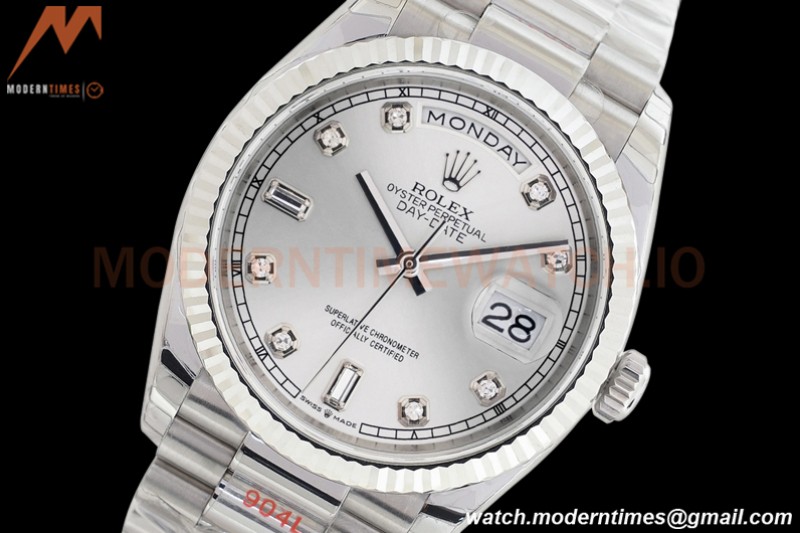 Rolex - DayDate 36mm 128239 Flt Pres SS/SS Silver White Diam EWF A2836