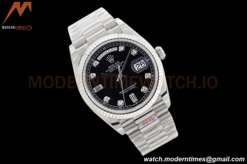 Rolex - DayDate 36mm 128239 Flt Pres SS/SS Black/Diam EWF A2836