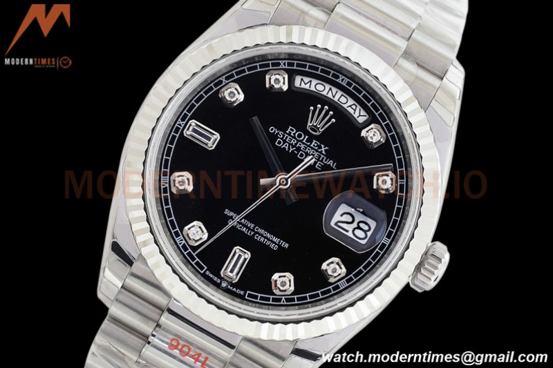 Rolex - DayDate 36mm 128239 Flt Pres SS/SS Black/Diam EWF A2836