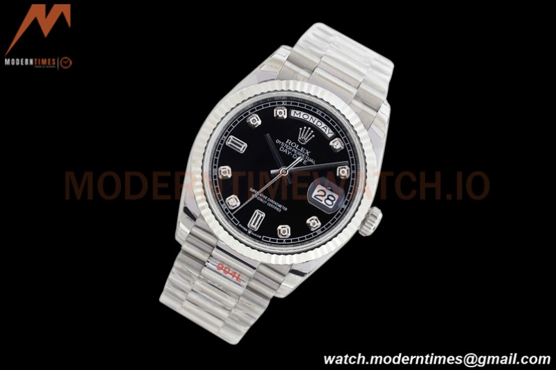 Rolex - DayDate 36mm 128239 Flt Pres SS/SS Black/Diam EWF A2836