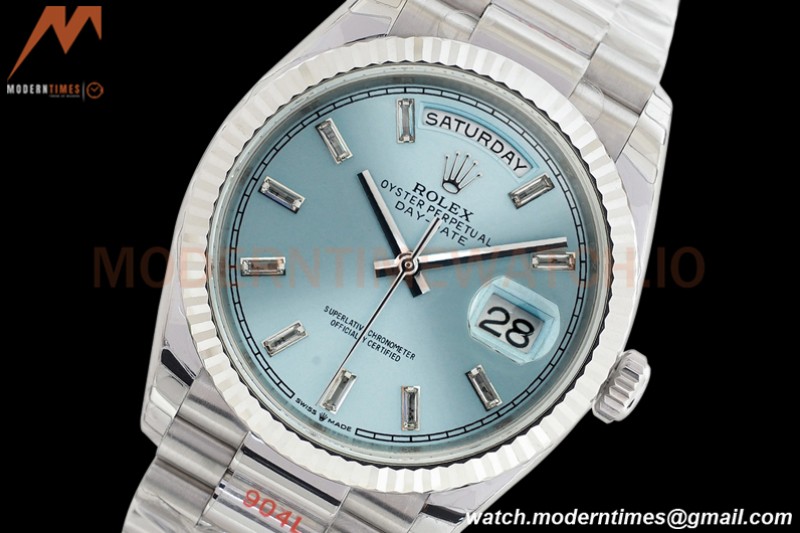 Rolex - DayDate 36mm 128236 Flt Pres SS/SS Ice Blue/Dia EWF A2836