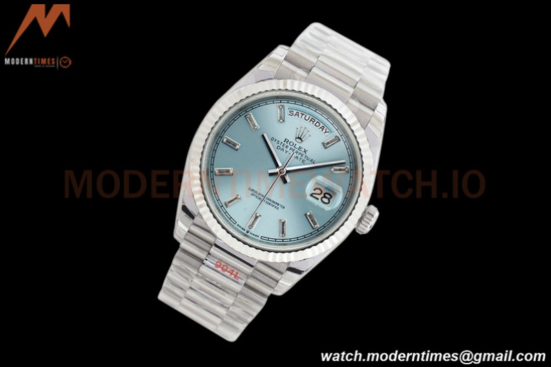 Rolex - DayDate 36mm 128236 Flt Pres SS/SS Ice Blue/Dia EWF A2836