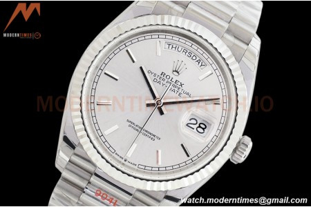 Rolex - DayDate 36mm 128239 Flt Pres SS/SS Silver/Stk EWF A2836