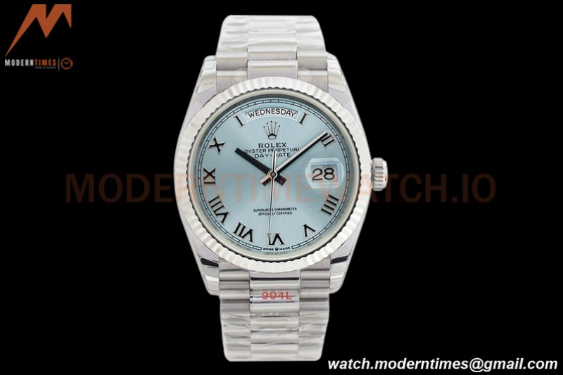 Rolex - DayDate 36mm 128236 Flt Pres SS/SS Ice Blue/Rmn EWF A2836