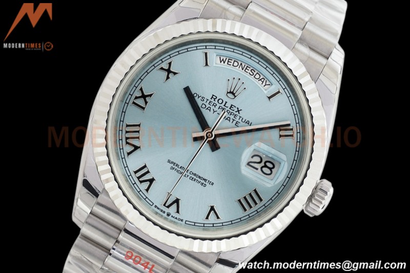 Rolex - DayDate 36mm 128236 Flt Pres SS/SS Ice Blue/Rmn EWF A2836