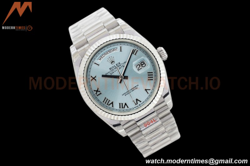 Rolex - DayDate 36mm 128236 Flt Pres SS/SS Ice Blue/Rmn EWF A2836