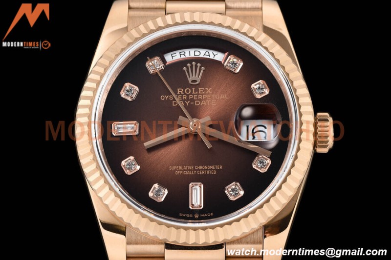 Rolex - DayDate 36mm 128235 Flt Pres RG/RG Brn/Dia V5 QF VR3255