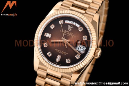 Rolex - DayDate 36mm 128235 Flt Pres RG/RG Brn/Dia V5 QF VR3255