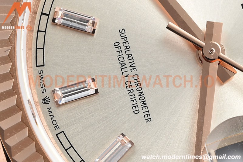 Rolex - DayDate 36mm 128235 Flt Pres RG/RG Silv/Dia V5 QF VR3255