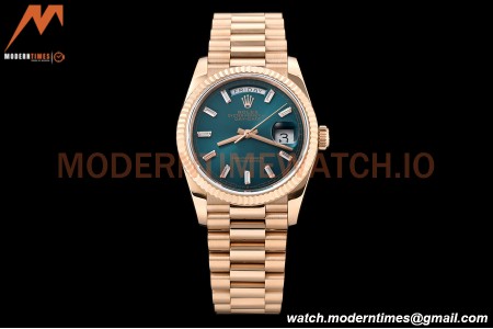 Rolex - DayDate 36mm 128235 Flt Pres RG/RG B-Grn/Dia V5 QF VR3255