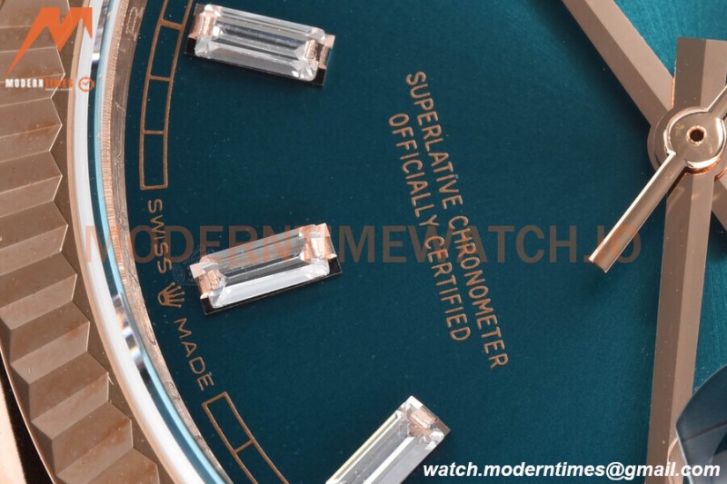 Rolex - DayDate 36mm 128235 Flt Pres RG/RG B-Grn/Dia V5 QF VR3255