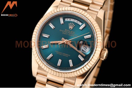 Rolex - DayDate 36mm 128235 Flt Pres RG/RG B-Grn/Dia V5 QF VR3255