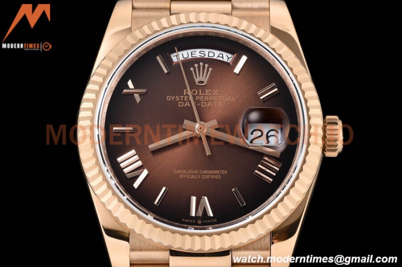 Rolex - DayDate 36mm 128235 Flt Pres RG/RG Brn/Rmn V5 QF VR3255
