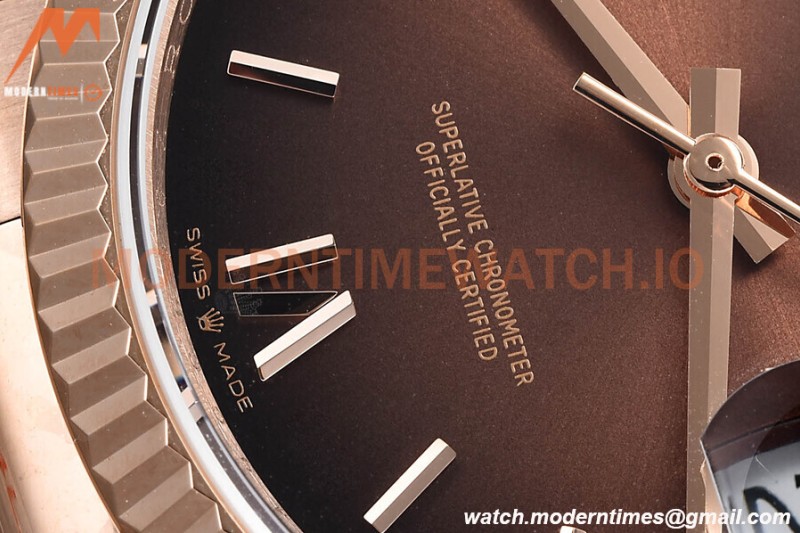 Rolex - DayDate 36mm 128235 Flt Pres RG/RG Brn/Rmn V5 QF VR3255