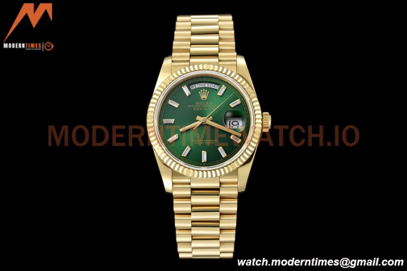 Rolex - DayDate 36mm 128238 Flt Pres YG/YG Grn/Dia V5 QF VR3255