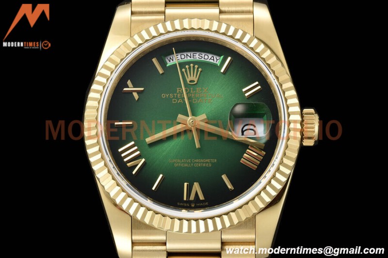 Rolex - DayDate 36mm 128238 Flt Pres YG/YG Grn/Rmn V5 QF VR3255