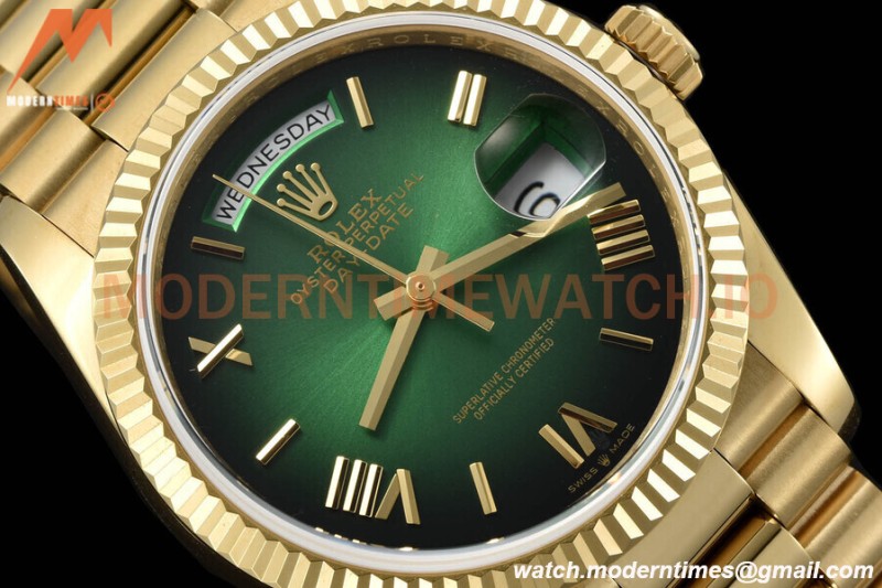 Rolex - DayDate 36mm 128238 Flt Pres YG/YG Grn/Rmn V5 QF VR3255