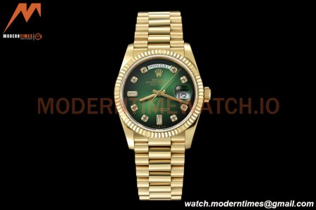 Rolex - DayDate 36mm 128238 Flt Pres YG/YG Green/Dia V5 QF VR3255