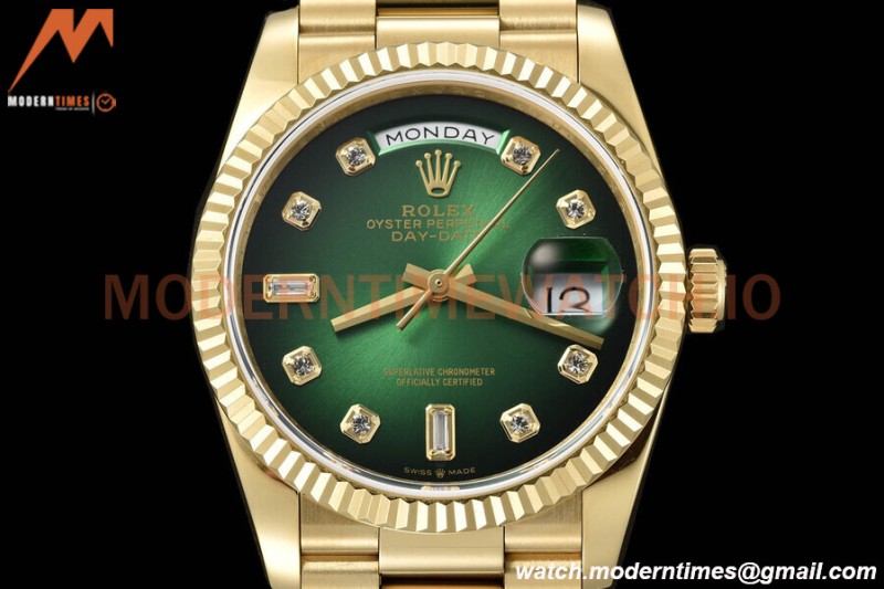 Rolex - DayDate 36mm 128238 Flt Pres YG/YG Green/Dia V5 QF VR3255