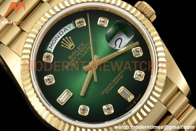 Rolex - DayDate 36mm 128238 Flt Pres YG/YG Green/Dia V5 QF VR3255