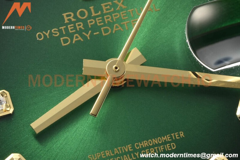Rolex - DayDate 36mm 128238 Flt Pres YG/YG Green/Dia V5 QF VR3255
