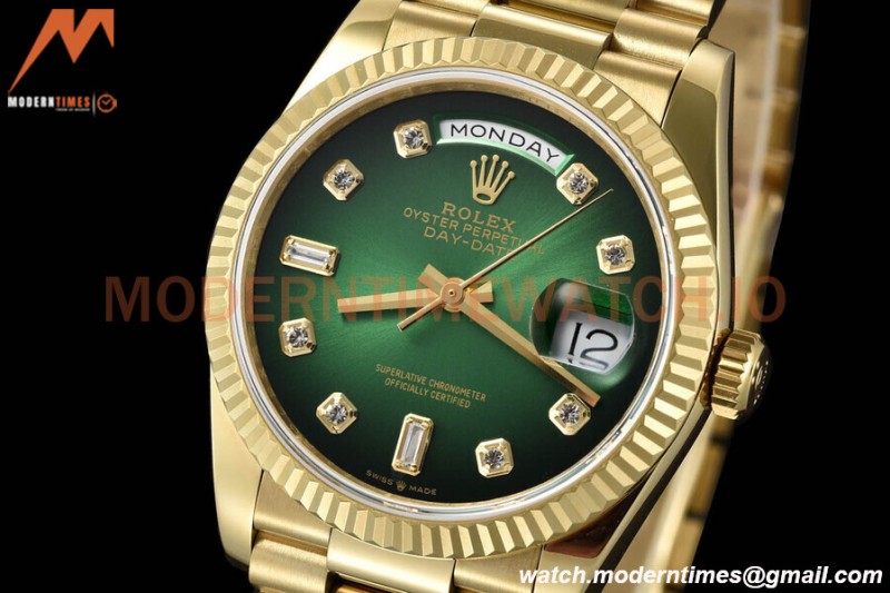 Rolex - DayDate 36mm 128238 Flt Pres YG/YG Green/Dia V5 QF VR3255