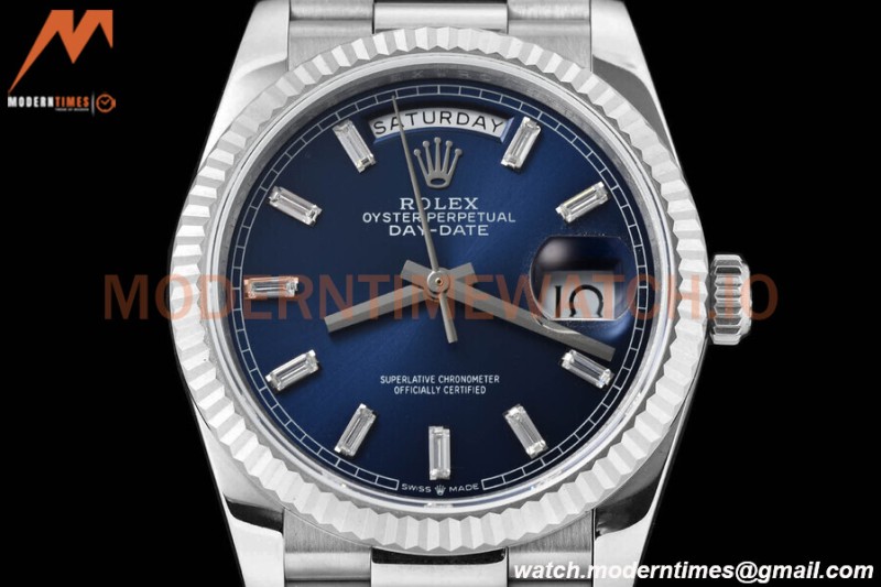 Rolex - DayDate 36mm 128239 Flt Pres SS/SS Blue/Dia V5 QF VR3255