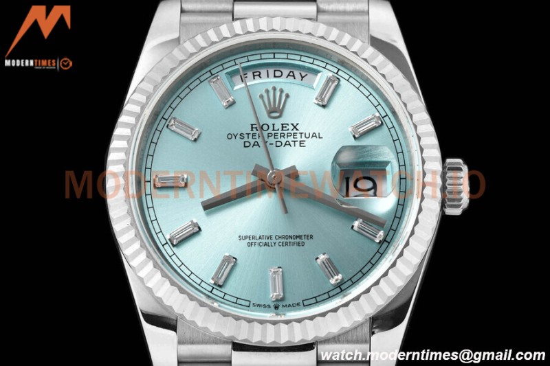Rolex - DayDate 36mm 128236 Flt Pres SS/SS I-Blue/Dia V5 QF VR3255