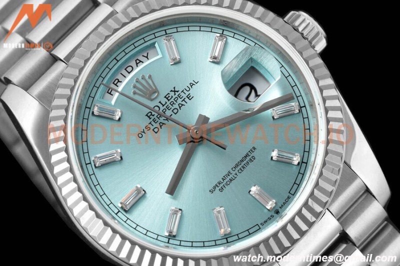 Rolex - DayDate 36mm 128236 Flt Pres SS/SS I-Blue/Dia V5 QF VR3255