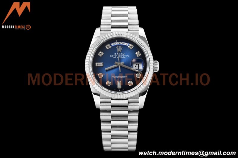 Rolex - DayDate 36mm 128239 Flt Pres SS/SS G-Blue/Dia V5 QF VR3255