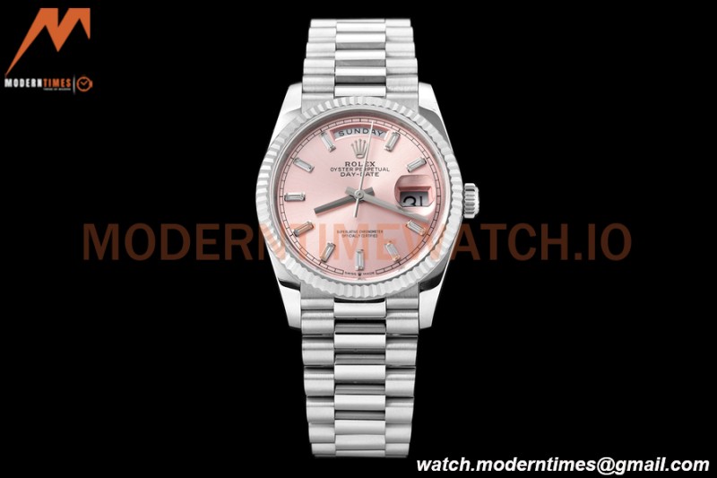 Rolex - DayDate 36mm 128239 Flt Pres SS/SS Pink/Dia V5 QF VR3255