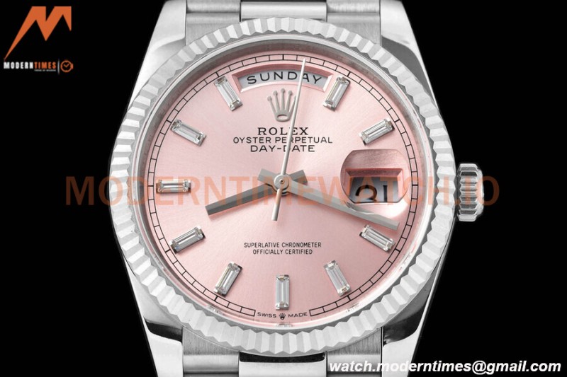 Rolex - DayDate 36mm 128239 Flt Pres SS/SS Pink/Dia V5 QF VR3255