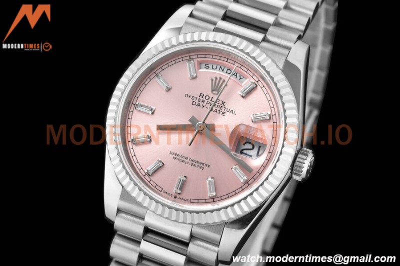 Rolex - DayDate 36mm 128239 Flt Pres SS/SS Pink/Dia V5 QF VR3255