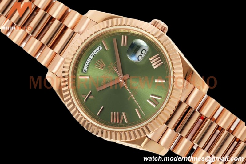 Rolex - DayDate 228235 Gain Weight 40mm Flt Pres RG/RG Green/Rmn KF VR3255