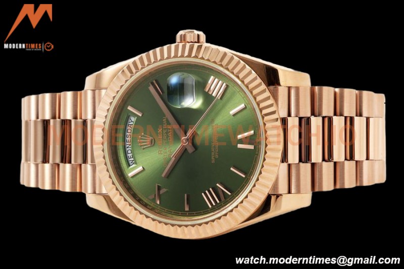 Rolex - DayDate 228235 Gain Weight 40mm Flt Pres RG/RG Green/Rmn KF VR3255