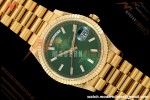 Rolex - DayDate 128238 Gain Weight 36mm Flt Pres YG/YG Grn/Dia KF A2836 | 롤렉스 - 데이데이트 128238 게인 웨이트 36mm 플랫 프레스 YG/YG 그린/다이아 KF A2836